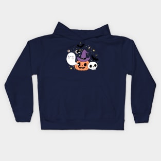 Cute halloween witch pumpkin and ghost Kids Hoodie